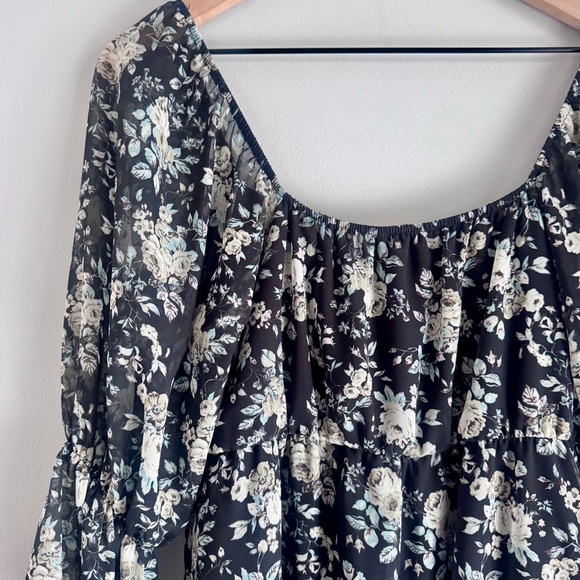 Peach Love California Boutique Long Sleeve Chiffon Floral Dress Size Medium - Picture 10 of 11